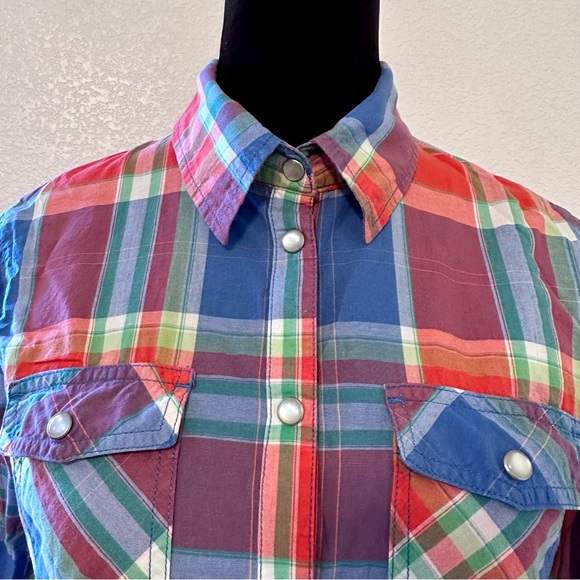Tom Tailor Multi Color Long Sleeve Plaid Shirt w/Mother of Pearl Snap-On Buttons - Picture 2 of 4